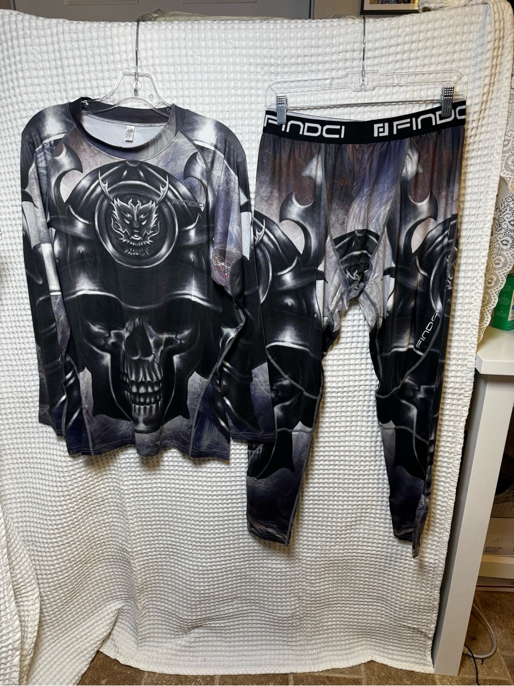 FINDCI Men’s Skull Compression Set Tracksuit Matching Pants & Shirt Set